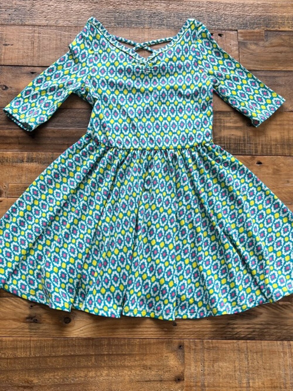 NWT Dot Dot Smile Ballerina Dress Lime Pink Turquoise Moroccan Tiles 3/4